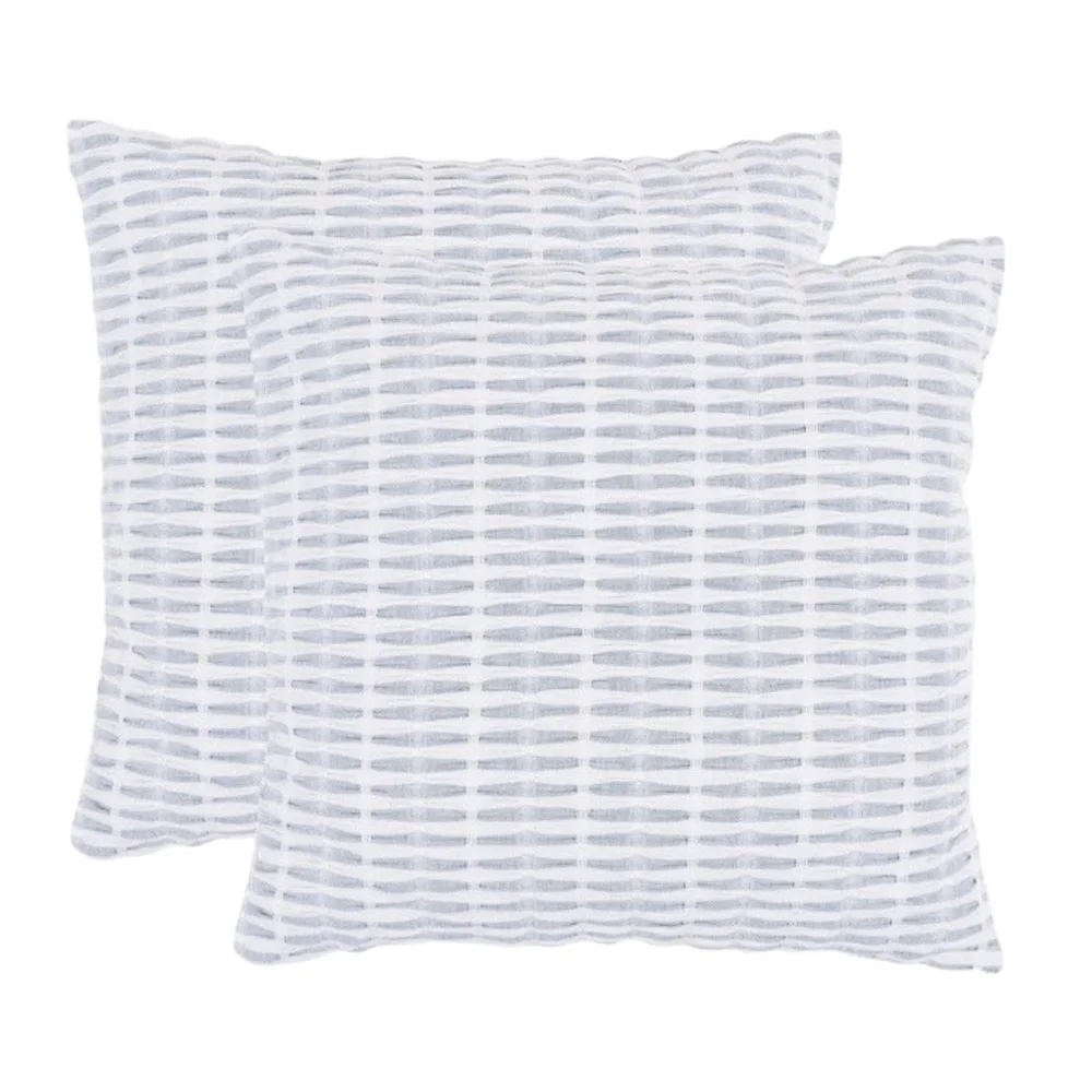Luxury Home | Coastal Blue & White Linen Pleated Luxe Throw Pillow Covers